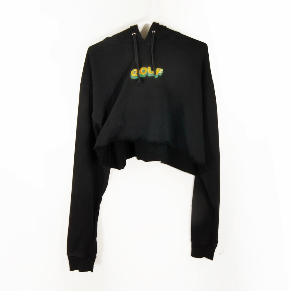GOLF Embroidered Logo Black Cropped Long Sleeve Black Hoodie